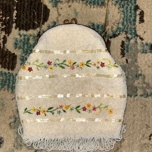 Vintage 50’s Seed Beaded floral Embroidered Bag